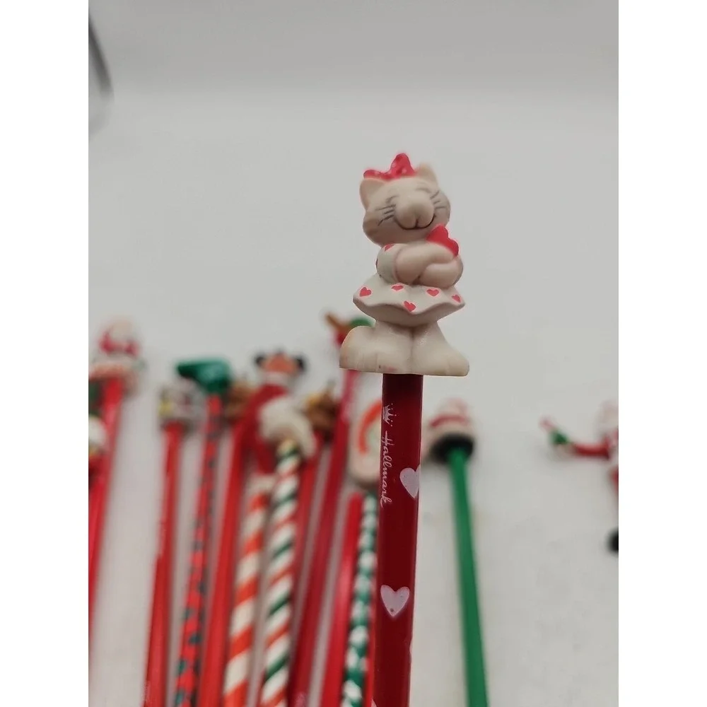 Vintage Novelty  Pencils w/ Toppers LOT 80s 90s Lot Of 22 Christmas Theme School